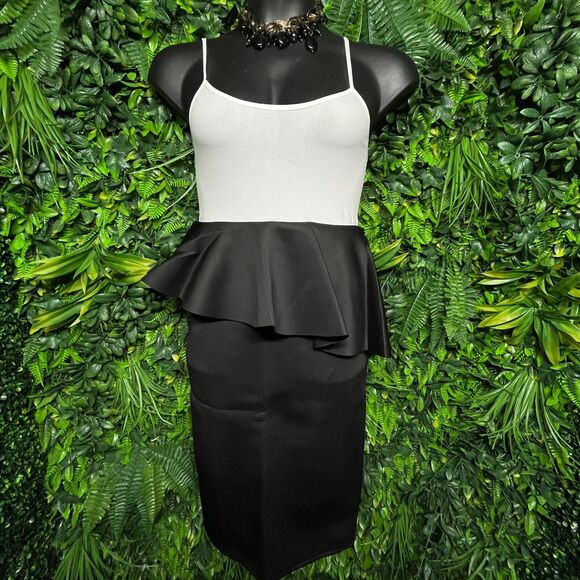 Women Skirt XL‎ Black Midi Peplum Stretch Fitted Ruffle Fits Small AOMEI 1286 - Picture 2 of 11